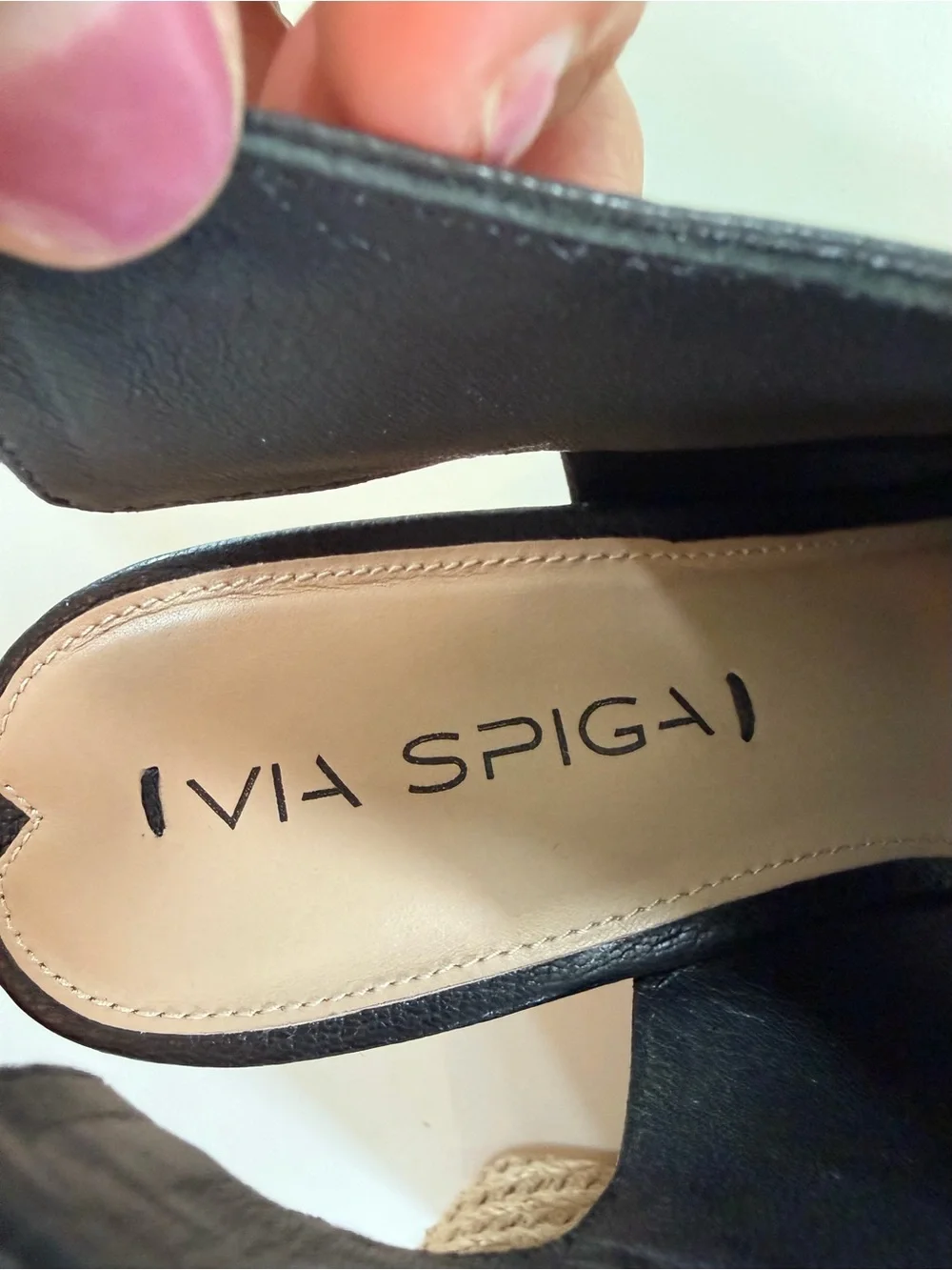 Via Spiga Ingrid Black Leather Espadrille Wedge Slingback Sandals EU 37 US 7